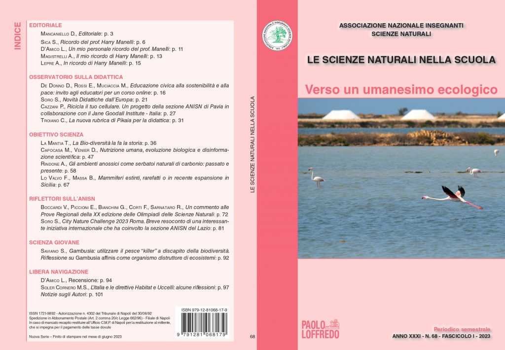 Nuovo numero de "Le Scienze Naturali nella Scuola" (N° 68, Fascicolo I, 2023)